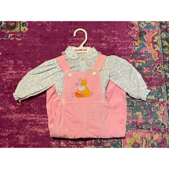 70s RARE Sesame Street Big Bird Pink Corduroy Overalls - Picture 4 of 4